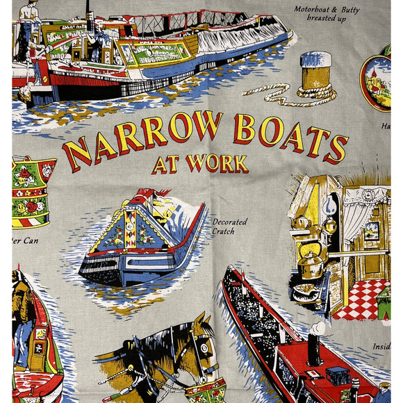 Tea Towel Narrow Boats at Work 100% Cotton Printed 29" X 20" Vibrant Colors - Picture 9 of 9